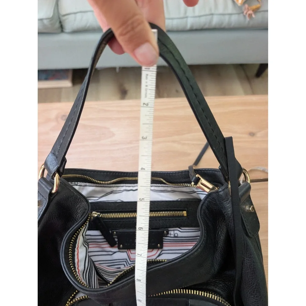 She+Lo BLACK Leather‎ Hobo Handbag With Gold Accents